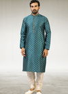 Sea Green Outluk New Latest Design Jacquard Silk Brocade Party Wear Kurta Pajama Mens Collection 1224-1038